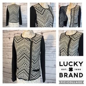 Lucky Brand Moto Aztec jacket / sweater black & white size large